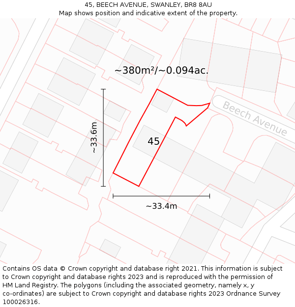 45, BEECH AVENUE, SWANLEY, BR8 8AU: Plot and title map