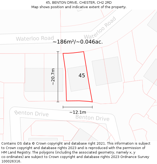 45, BENTON DRIVE, CHESTER, CH2 2RD: Plot and title map
