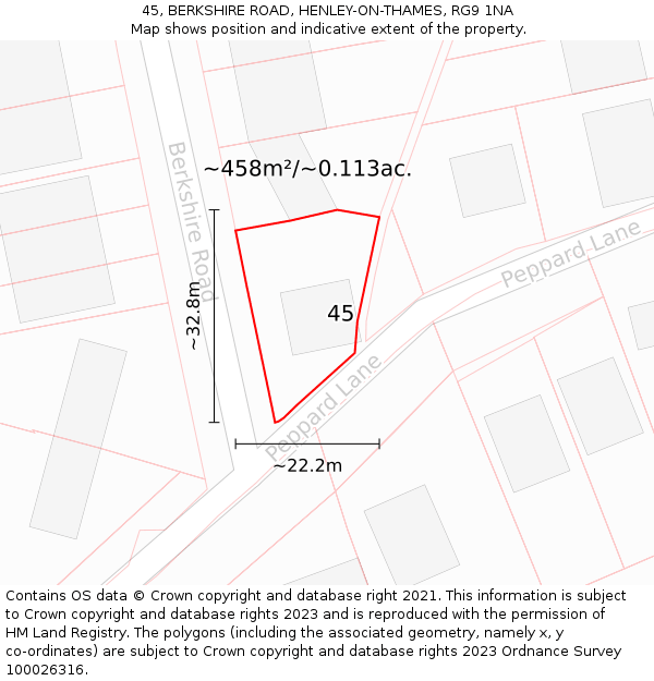 45, BERKSHIRE ROAD, HENLEY-ON-THAMES, RG9 1NA: Plot and title map