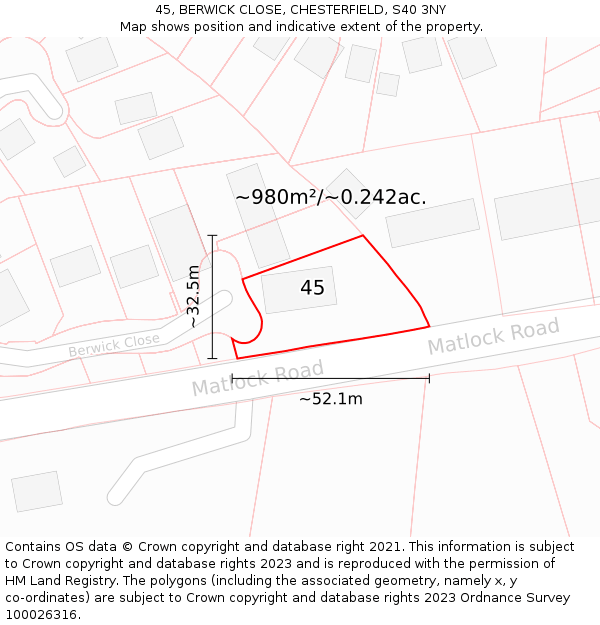 45, BERWICK CLOSE, CHESTERFIELD, S40 3NY: Plot and title map