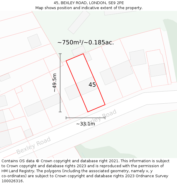 45, BEXLEY ROAD, LONDON, SE9 2PE: Plot and title map