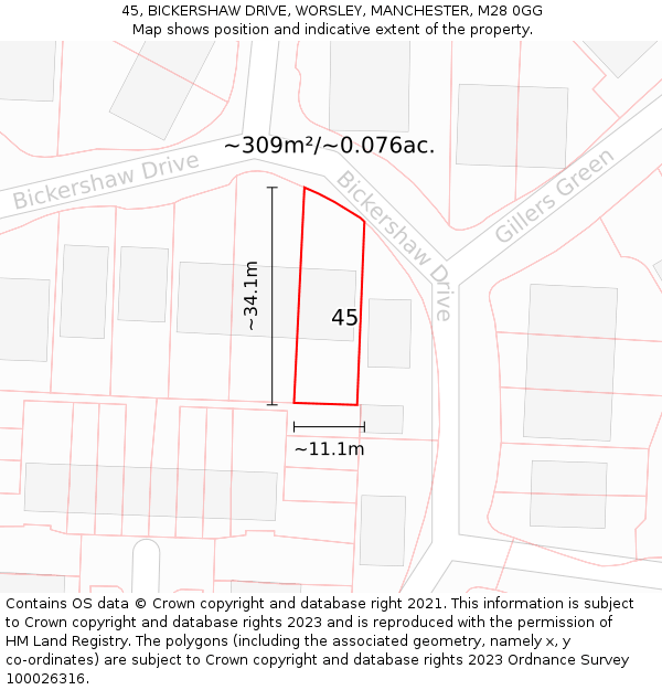 45, BICKERSHAW DRIVE, WORSLEY, MANCHESTER, M28 0GG: Plot and title map