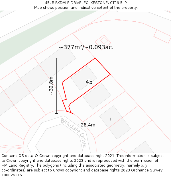 45, BIRKDALE DRIVE, FOLKESTONE, CT19 5LP: Plot and title map