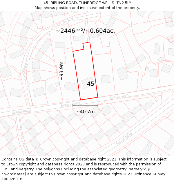 45, BIRLING ROAD, TUNBRIDGE WELLS, TN2 5LY: Plot and title map