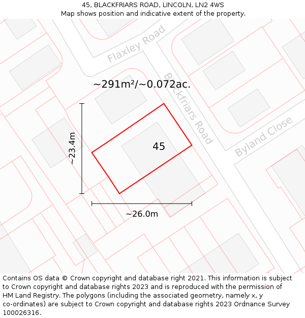 45, BLACKFRIARS ROAD, LINCOLN, LN2 4WS: Plot and title map