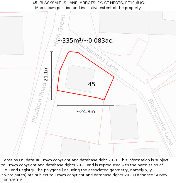 45, BLACKSMITHS LANE, ABBOTSLEY, ST NEOTS, PE19 6UG: Plot and title map