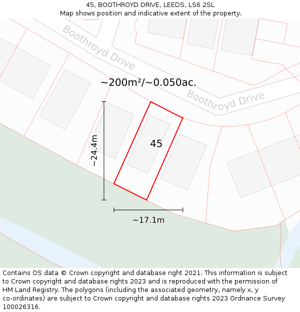 45, BOOTHROYD DRIVE, LEEDS, LS6 2SL: Plot and title map