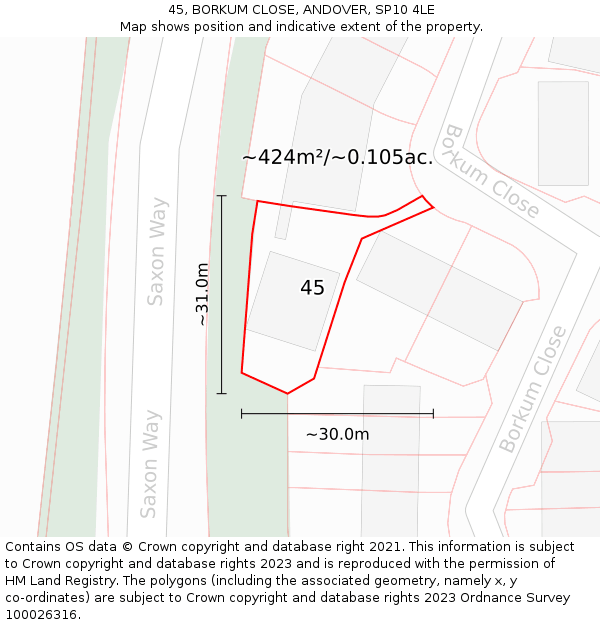 45, BORKUM CLOSE, ANDOVER, SP10 4LE: Plot and title map