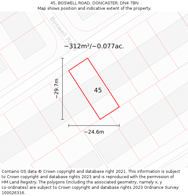 45, BOSWELL ROAD, DONCASTER, DN4 7BN: Plot and title map