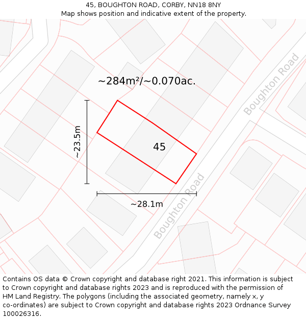 45, BOUGHTON ROAD, CORBY, NN18 8NY: Plot and title map