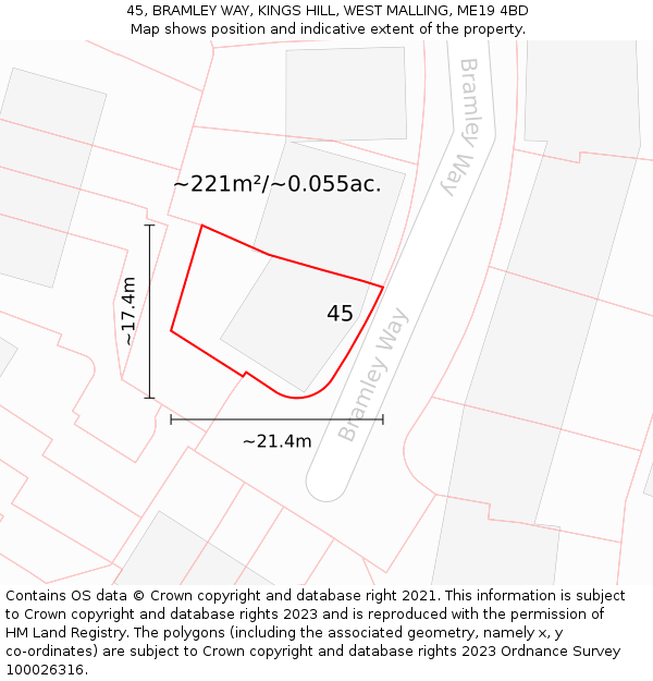 45, BRAMLEY WAY, KINGS HILL, WEST MALLING, ME19 4BD: Plot and title map