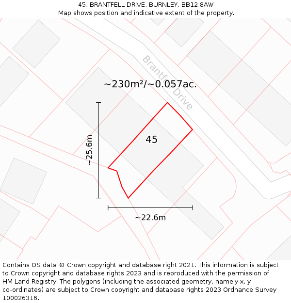 45, BRANTFELL DRIVE, BURNLEY, BB12 8AW: Plot and title map