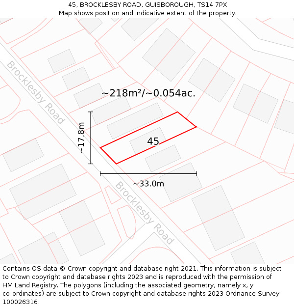 45, BROCKLESBY ROAD, GUISBOROUGH, TS14 7PX: Plot and title map