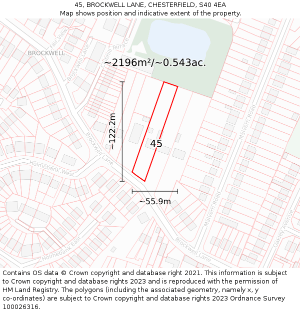 45, BROCKWELL LANE, CHESTERFIELD, S40 4EA: Plot and title map