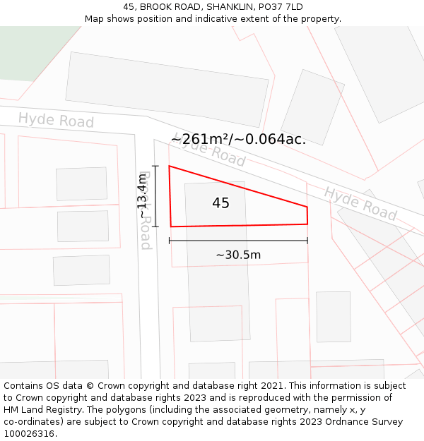 45, BROOK ROAD, SHANKLIN, PO37 7LD: Plot and title map