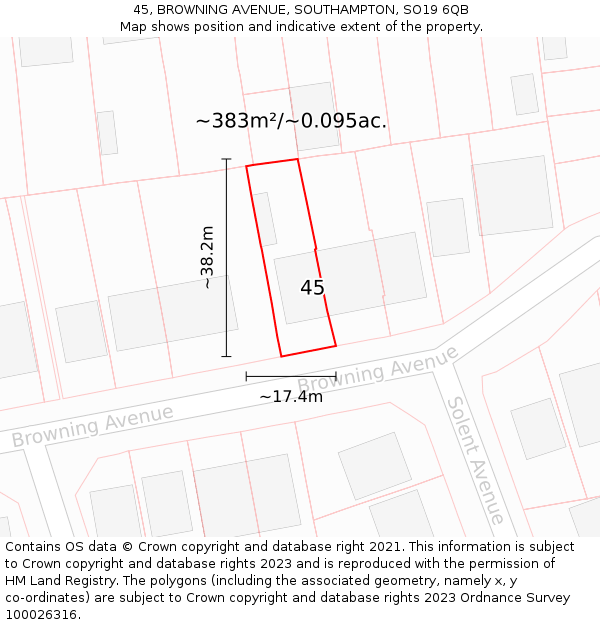 45, BROWNING AVENUE, SOUTHAMPTON, SO19 6QB: Plot and title map