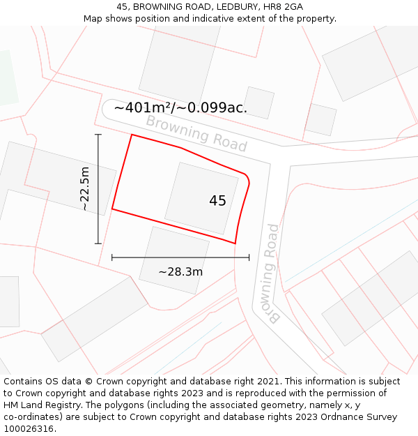 45, BROWNING ROAD, LEDBURY, HR8 2GA: Plot and title map