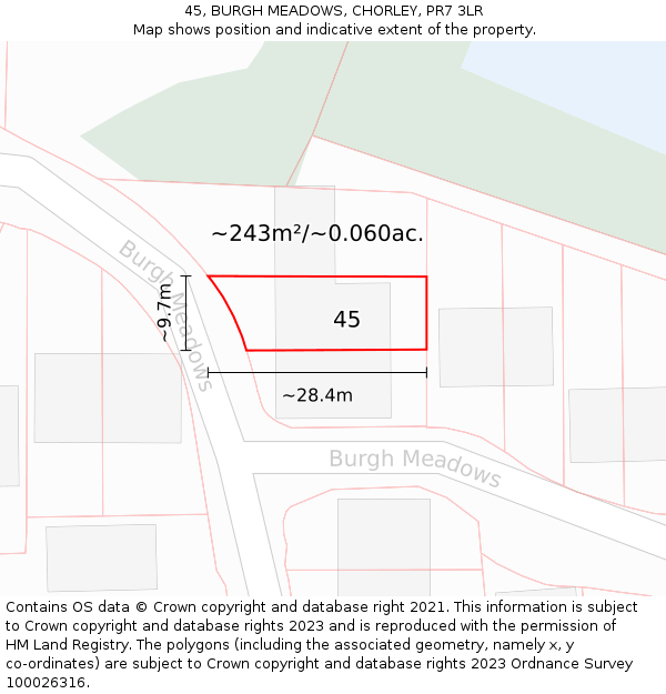 45, BURGH MEADOWS, CHORLEY, PR7 3LR: Plot and title map