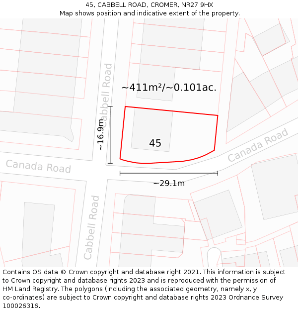 45, CABBELL ROAD, CROMER, NR27 9HX: Plot and title map