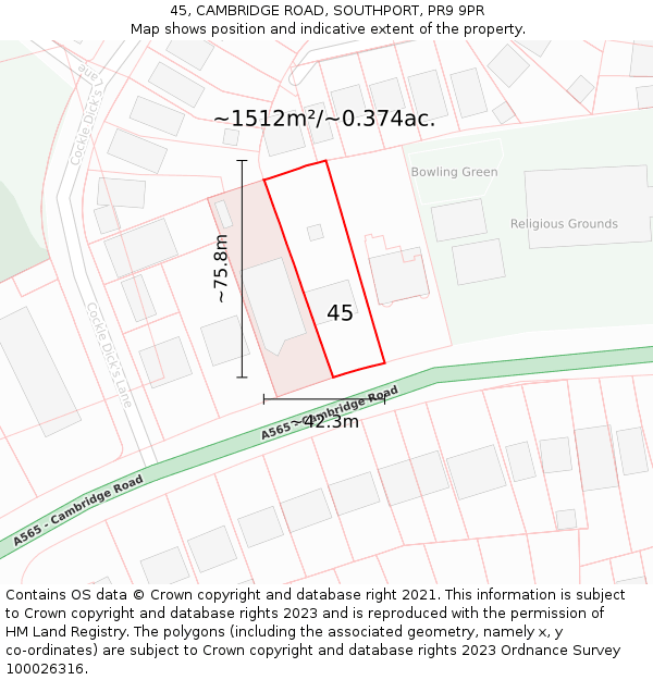 45, CAMBRIDGE ROAD, SOUTHPORT, PR9 9PR: Plot and title map