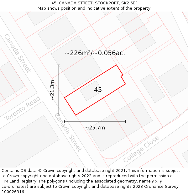 45, CANADA STREET, STOCKPORT, SK2 6EF: Plot and title map