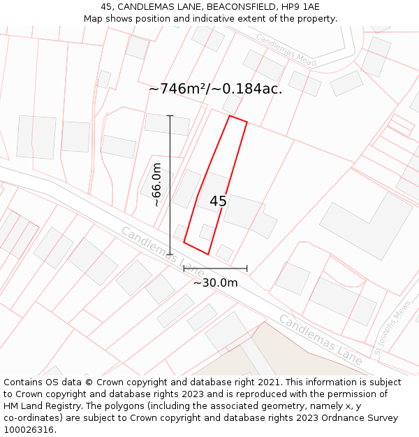 45, CANDLEMAS LANE, BEACONSFIELD, HP9 1AE: Plot and title map