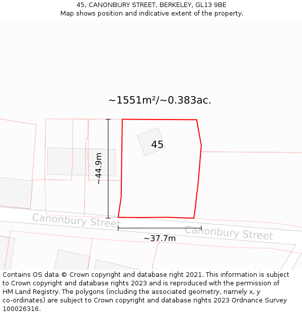 45, CANONBURY STREET, BERKELEY, GL13 9BE: Plot and title map
