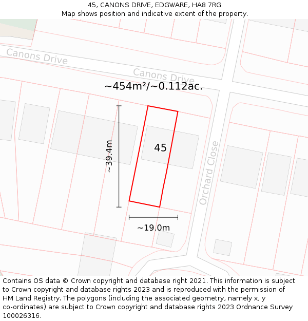 45, CANONS DRIVE, EDGWARE, HA8 7RG: Plot and title map