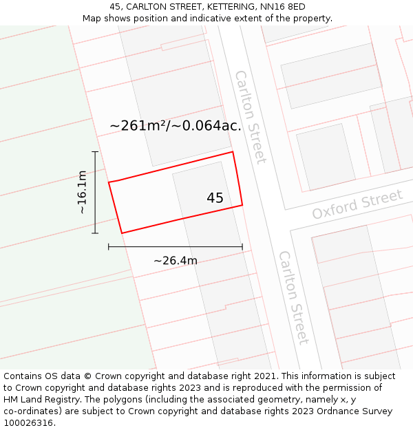 45, CARLTON STREET, KETTERING, NN16 8ED: Plot and title map