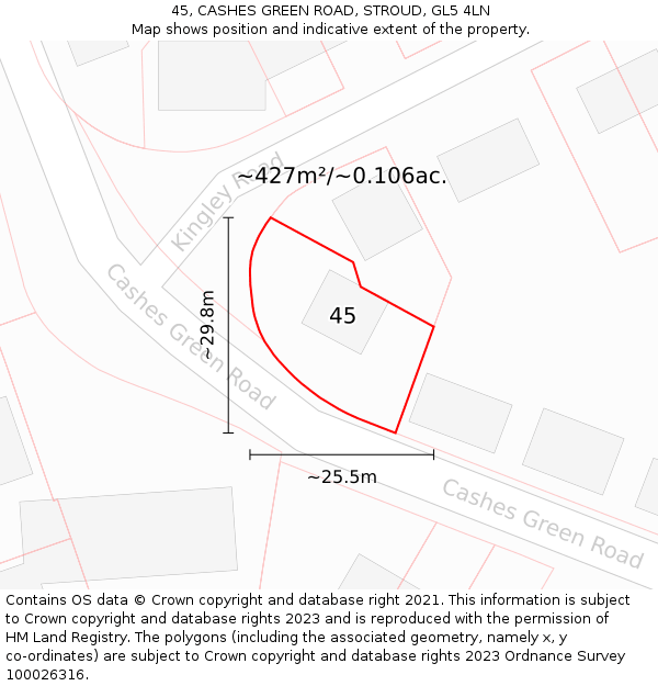 45, CASHES GREEN ROAD, STROUD, GL5 4LN: Plot and title map