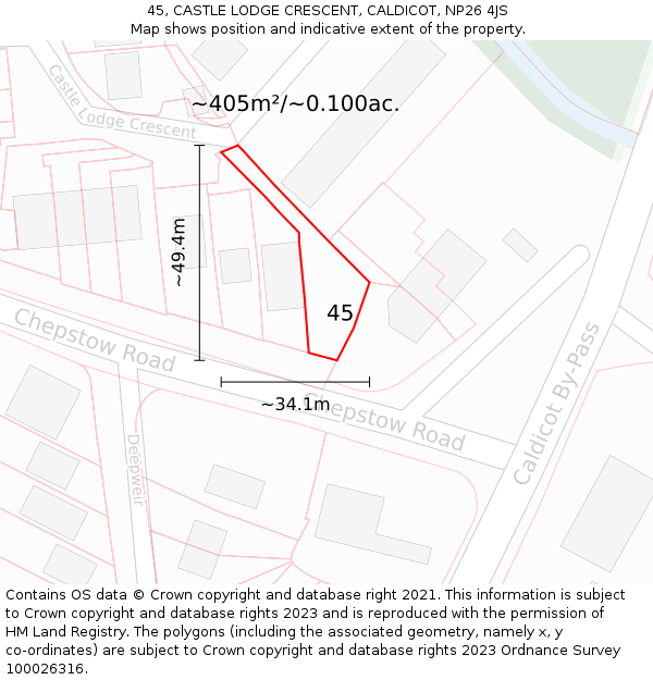 45, CASTLE LODGE CRESCENT, CALDICOT, NP26 4JS: Plot and title map