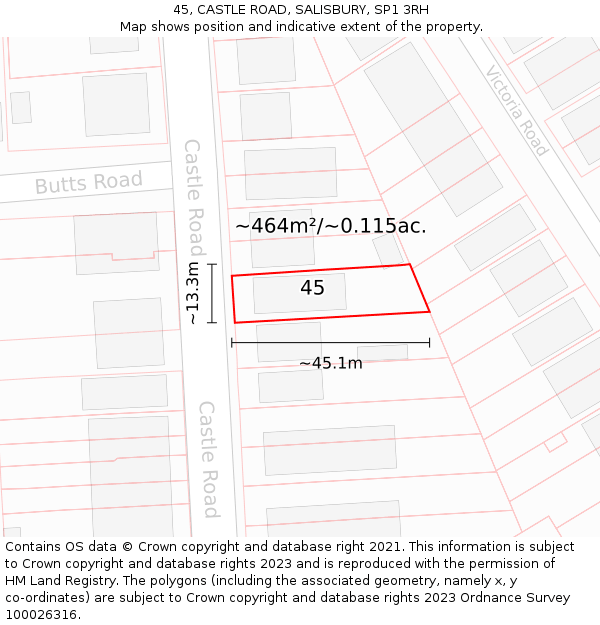 45, CASTLE ROAD, SALISBURY, SP1 3RH: Plot and title map