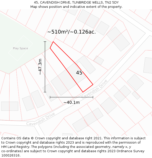 45, CAVENDISH DRIVE, TUNBRIDGE WELLS, TN2 5DY: Plot and title map