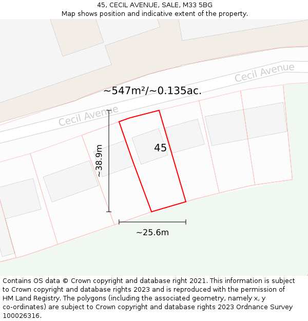 45, CECIL AVENUE, SALE, M33 5BG: Plot and title map