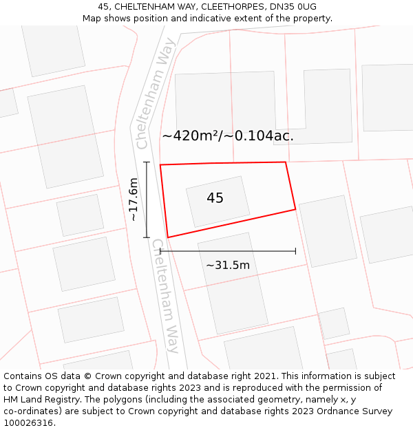 45, CHELTENHAM WAY, CLEETHORPES, DN35 0UG: Plot and title map