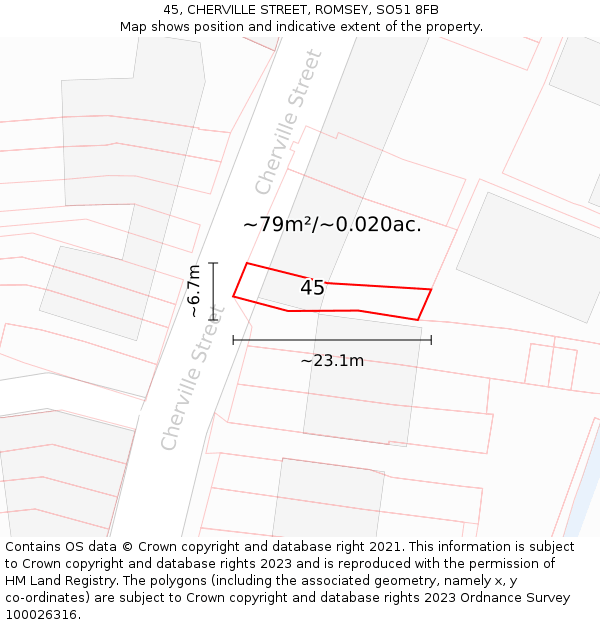 45, CHERVILLE STREET, ROMSEY, SO51 8FB: Plot and title map