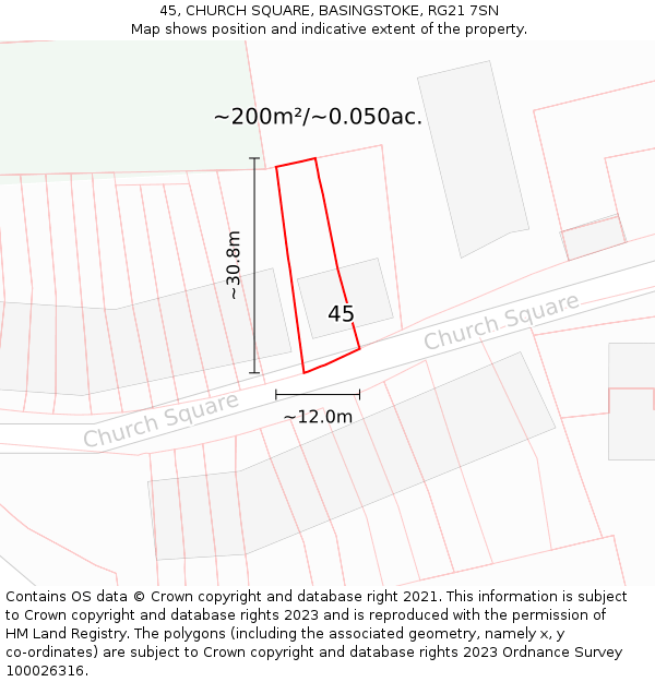 45, CHURCH SQUARE, BASINGSTOKE, RG21 7SN: Plot and title map