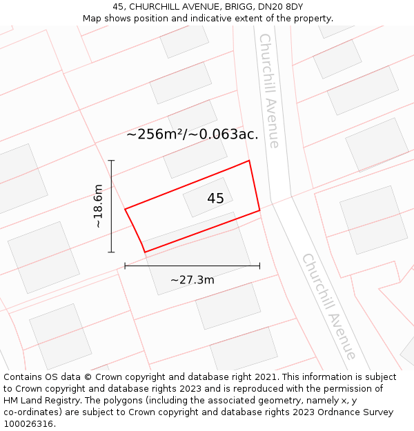 45, CHURCHILL AVENUE, BRIGG, DN20 8DY: Plot and title map