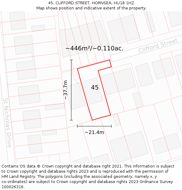 45, CLIFFORD STREET, HORNSEA, HU18 1HZ: Plot and title map