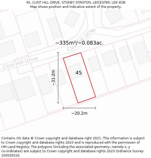 45, CLINT HILL DRIVE, STONEY STANTON, LEICESTER, LE9 4DB: Plot and title map