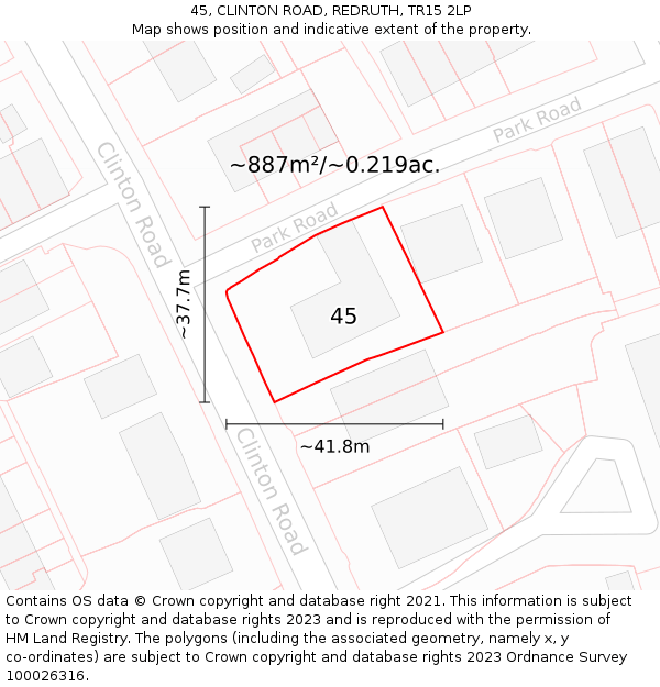 45, CLINTON ROAD, REDRUTH, TR15 2LP: Plot and title map