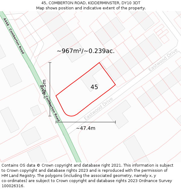 45, COMBERTON ROAD, KIDDERMINSTER, DY10 3DT: Plot and title map