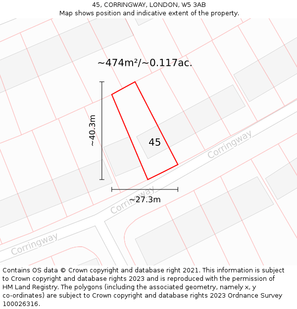 45, CORRINGWAY, LONDON, W5 3AB: Plot and title map
