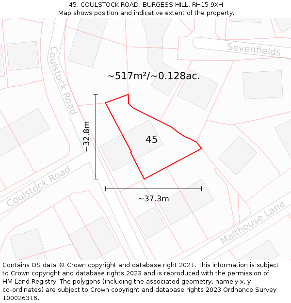 45, COULSTOCK ROAD, BURGESS HILL, RH15 9XH: Plot and title map