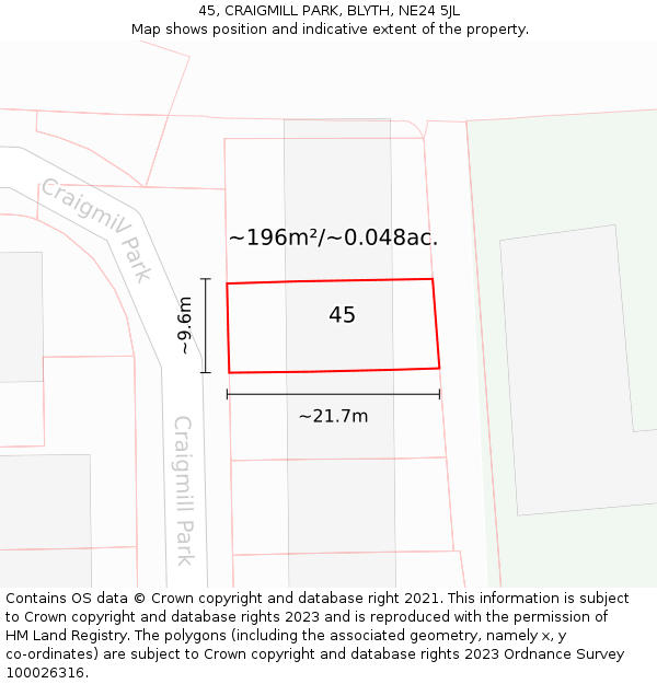 45, CRAIGMILL PARK, BLYTH, NE24 5JL: Plot and title map