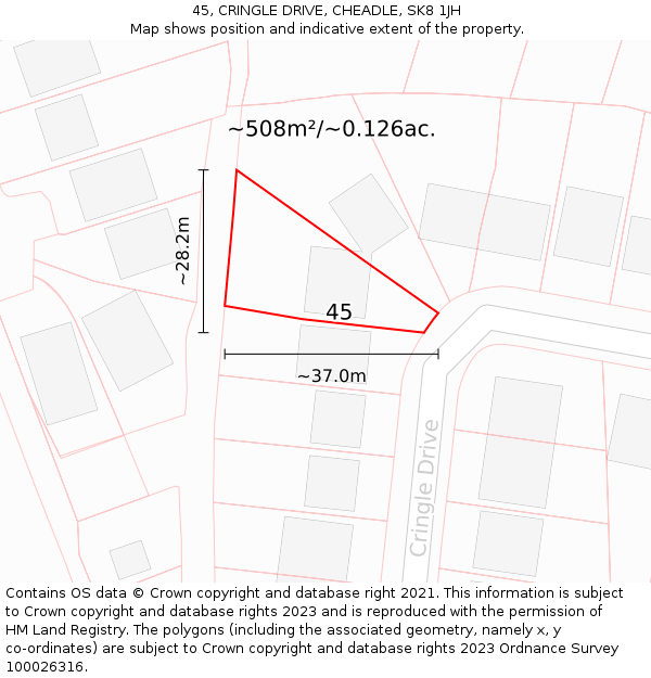 45, CRINGLE DRIVE, CHEADLE, SK8 1JH: Plot and title map