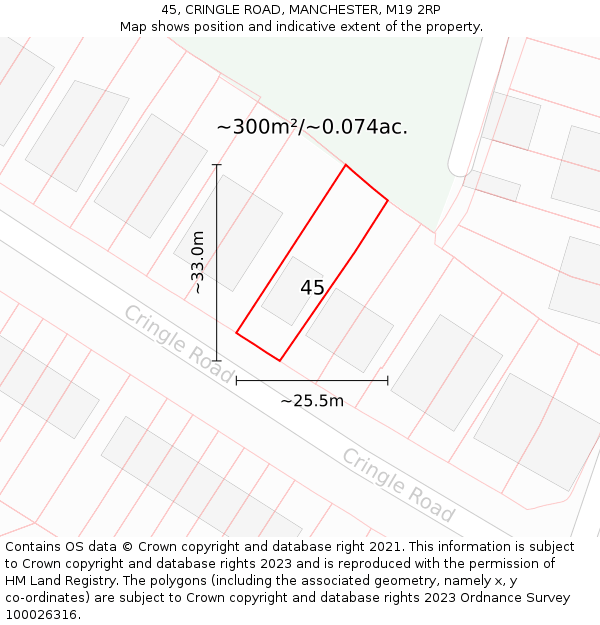 45, CRINGLE ROAD, MANCHESTER, M19 2RP: Plot and title map