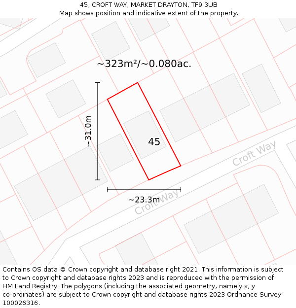 45, CROFT WAY, MARKET DRAYTON, TF9 3UB: Plot and title map