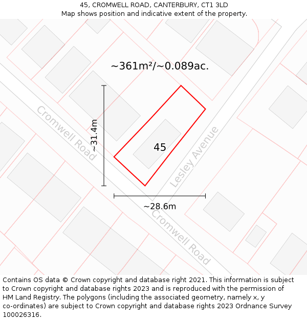 45, CROMWELL ROAD, CANTERBURY, CT1 3LD: Plot and title map