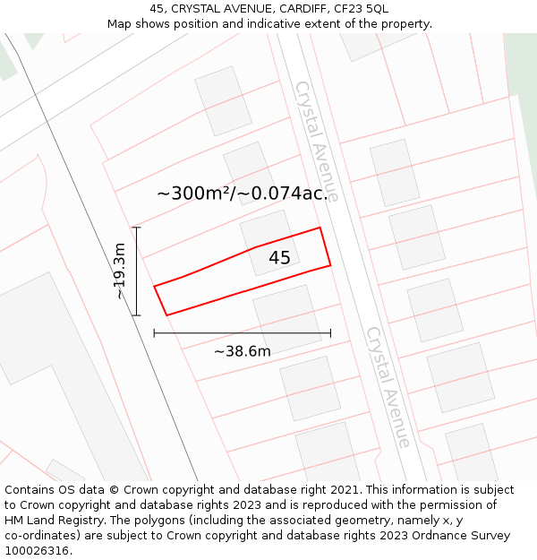 45, CRYSTAL AVENUE, CARDIFF, CF23 5QL: Plot and title map